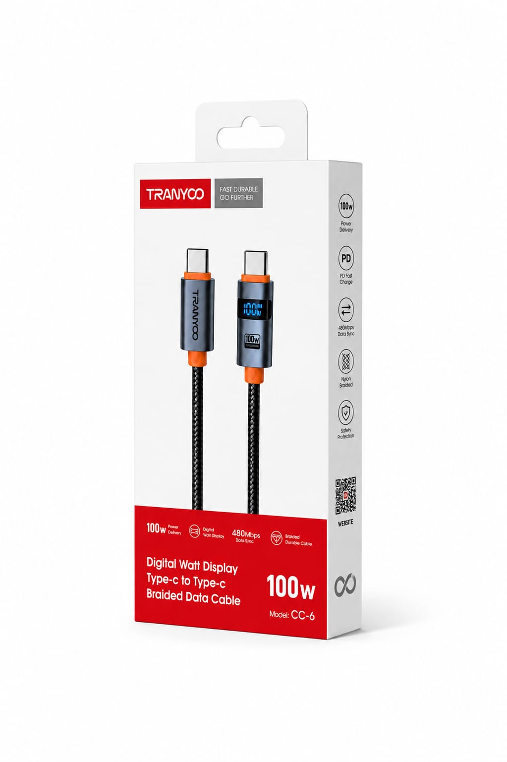كابل Tranyoo CC-6 بشاشة رقمية 100W