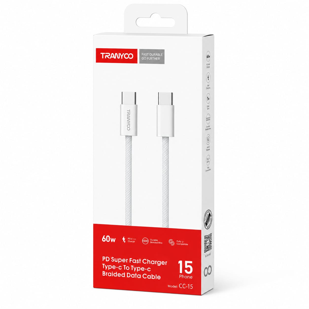 كابل Tranyoo Type-C إلى (Type-C 60W (CC-15