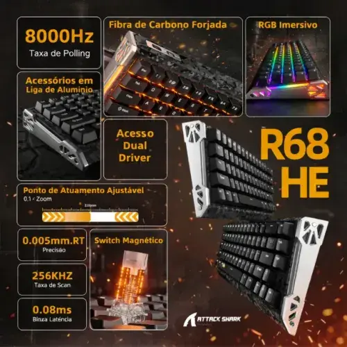ATTACK SHARK R68 HE Carbon Fiber Rapid Trigger Keyboard Magnetic Switch